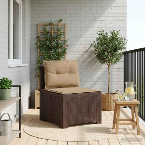 vidaXL Eénpersoons Tuinbank met Kussens Rattan Look PP Bruin