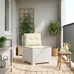 vidaXL Eénpersoons Tuinbank met Kussens Rattan Look PP Wit