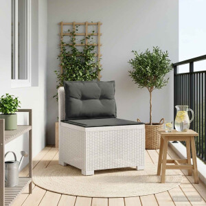 vidaXL Eénpersoons Tuinbank met Kussens Rattan Look PP Wit