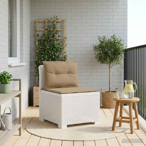 vidaXL Eénpersoons Tuinbank met Kussens Rattan Look PP Wit