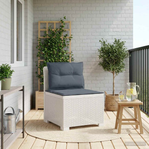 vidaXL Eénpersoons Tuinbank met Kussens Rattan Look PP Wit