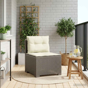 vidaXL Eénpersoons Tuinbank met Kussens Rattan Look PP Lichtgrijs