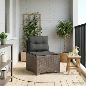 vidaXL Eénpersoons Tuinbank met Kussens Rattan Look PP Lichtgrijs