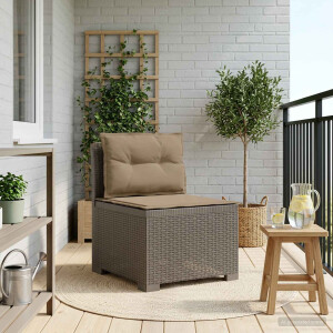 vidaXL Eénpersoons Tuinbank met Kussens Rattan Look PP Lichtgrijs