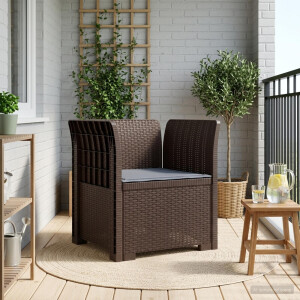 vidaXL Eénpersoons Fauteuil met Kussen Rattan Look PP Bruin