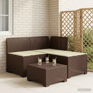 vidaXL 3-zits tuinbank met kussens in rattanlook PP Bruin