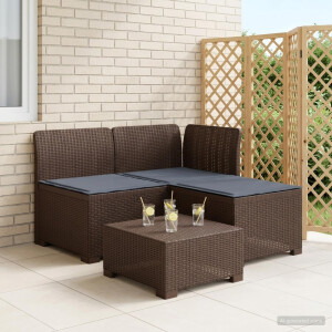 vidaXL 3-zits tuinbank met kussens in rattanlook PP Bruin