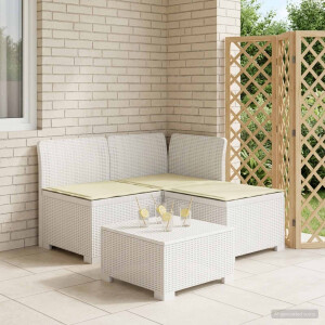 vidaXL 3-zits tuinbank met kussens in rattanlook PP Wit