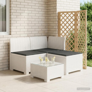 vidaXL 3-zits tuinbank met kussens in rattanlook PP Wit