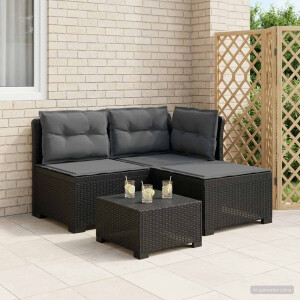 vidaXL 3-zits tuinbank met kussens in rattanlook PP Antraciet