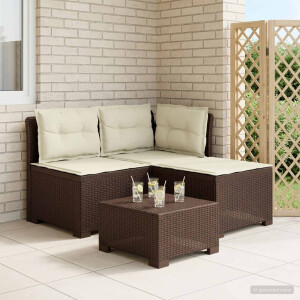 vidaXL 3-zits tuinbank met kussens in rattanlook PP Bruin