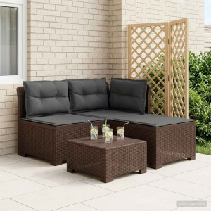 vidaXL 3-zits tuinbank met kussens in rattanlook PP Bruin