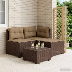 vidaXL 3-zits tuinbank met kussens in rattanlook PP Bruin