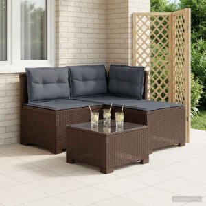 vidaXL 3-zits tuinbank met kussens in rattanlook PP Bruin