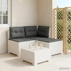 vidaXL 3-zits tuinbank met kussens in rattanlook PP Wit