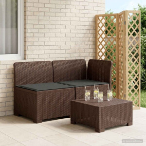vidaXL Tweedelige Tuinbank met Kussens Rattan Look PP Bruin
