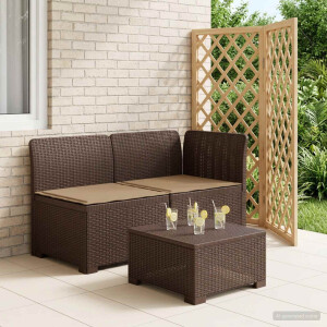 vidaXL Tweedelige Tuinbank met Kussens Rattan Look PP Bruin