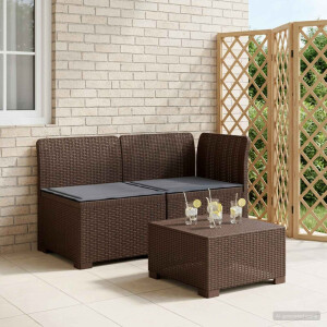 vidaXL Tweedelige Tuinbank met Kussens Rattan Look PP Bruin