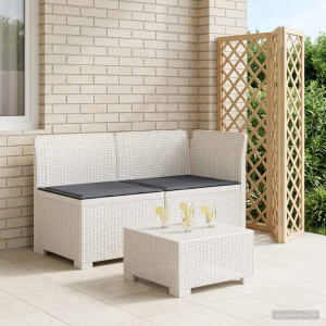 vidaXL Tweedelige Tuinbank met Kussens Rattan Look PP Wit
