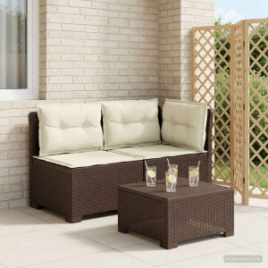 vidaXL Tweedelige Tuinbank met Kussens Rattan Look PP Bruin
