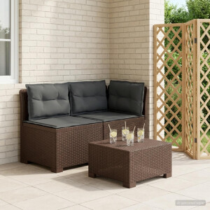 vidaXL Tweedelige Tuinbank met Kussens Rattan Look PP Bruin