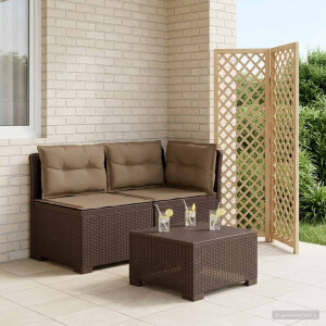 vidaXL Tweedelige Tuinbank met Kussens Rattan Look PP Bruin