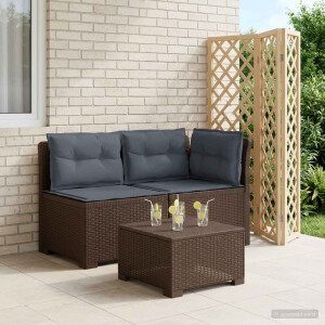vidaXL Tweedelige Tuinbank met Kussens Rattan Look PP Bruin
