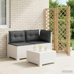 vidaXL Tweedelige Tuinbank met Kussens Rattan Look PP Wit