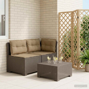 vidaXL Tweedelige Tuinbank met Kussens Rattan Look PP Lichtgrijs