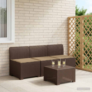 vidaXL 3-zits tuinbank met kussens in rattanlook PP Bruin