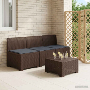 vidaXL 3-zits tuinbank met kussens in rattanlook PP Bruin