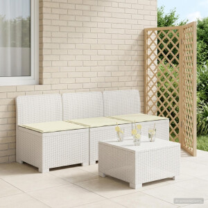 vidaXL 3-zits tuinbank met kussens in rattanlook PP Wit