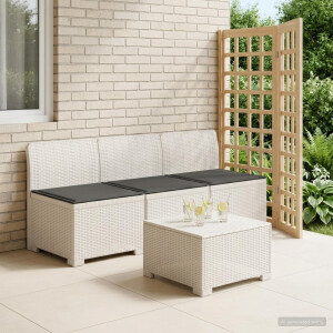vidaXL 3-zits tuinbank met kussens in rattanlook PP Wit