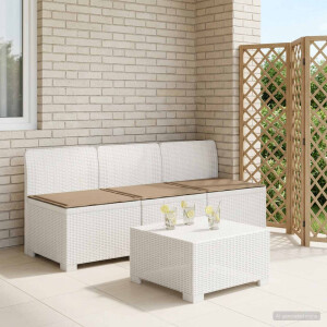 vidaXL 3-zits tuinbank met kussens in rattanlook PP Wit