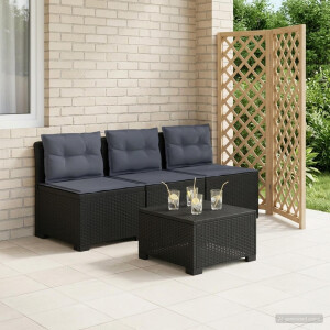 vidaXL 3-zits tuinbank met kussens in rattanlook PP Antraciet