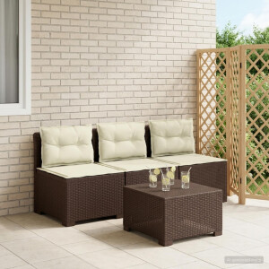 vidaXL 3-zits tuinbank met kussens in rattanlook PP Bruin