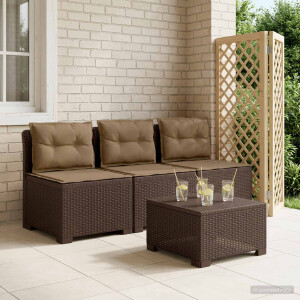 vidaXL 3-zits tuinbank met kussens in rattanlook PP Bruin
