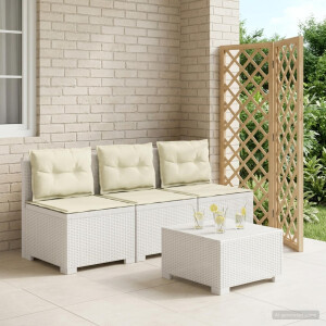 vidaXL 3-zits tuinbank met kussens in rattanlook PP Wit
