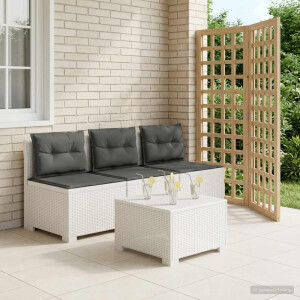vidaXL 3-zits tuinbank met kussens in rattanlook PP Wit