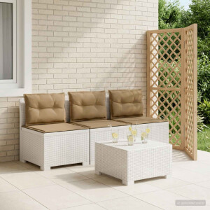 vidaXL 3-zits tuinbank met kussens in rattanlook PP Wit