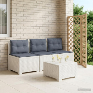 vidaXL 3-zits tuinbank met kussens in rattanlook PP Wit