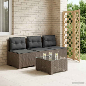 vidaXL 3-zits tuinbank met kussens in rattanlook PP Lichtgrijs