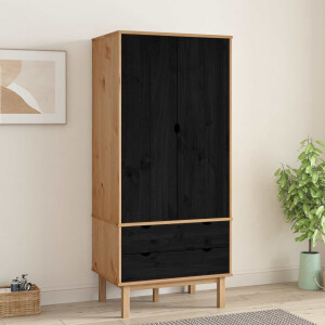 vidaXL Kledingkast OTTA Zwart 76,5 x 53 x 172 cm Massief grenenhout