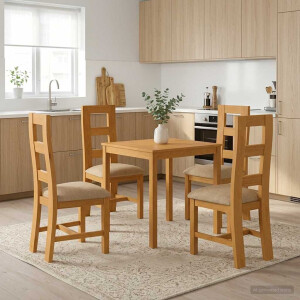 vidaXL Eetkamerset 5 st Beige Massief Eikenhout