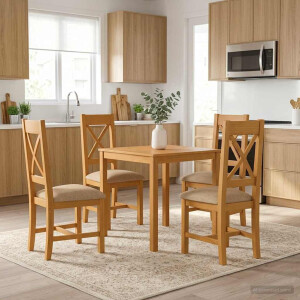 vidaXL Eetkamerset 5 st Beige Massief Eikenhout