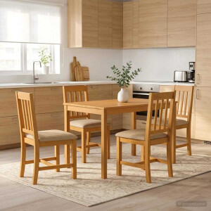 vidaXL Eetkamerset 5 st Beige Massief Eikenhout