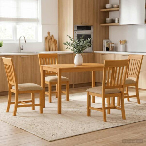 vidaXL Eetkamerset 5 st Beige Massief Eikenhout