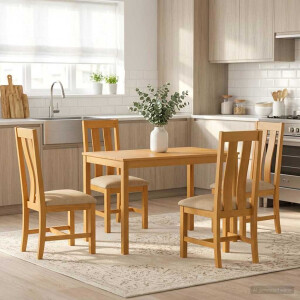 vidaXL Eetkamerset 5 st Beige Massief Eikenhout