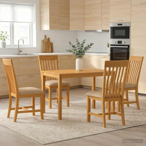 vidaXL Eetkamerset 5 st Beige Massief Eikenhout