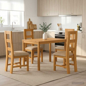 vidaXL Eetkamerset 5 st Beige Massief Eikenhout